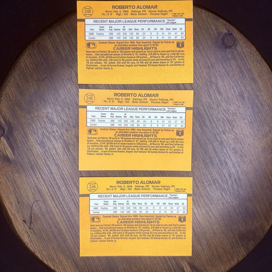 1989 Donruss Baseball Roberto Alomar #246 (Lot Of 3) High Grade Trading Card
