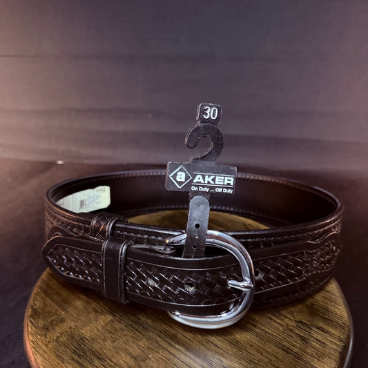 Aker River Belt Size 30" Black Basketweave Leather Duty Work Belt 2.25" Wide