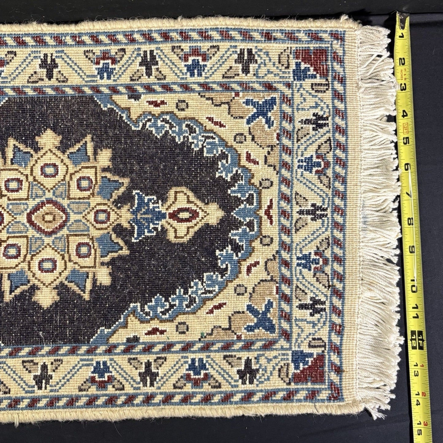 Persian Rug Hand Knotted Blue Medallion 2'x1' or 22"x14" or 40cm X 60cm