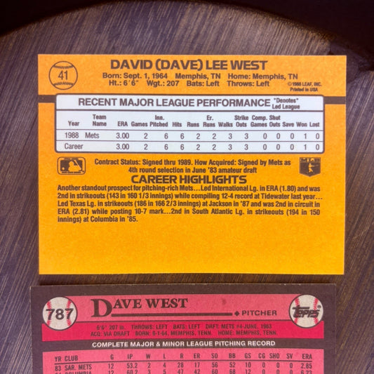 1989 Dave West Rookie Cards #41, #787, #51 High Grade Trading Card Lot Of 3