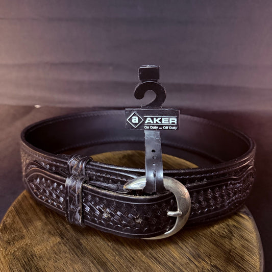 Aker River Belt Size 28" Black Basketweave Leather Duty Work Belt 2.25" Wide