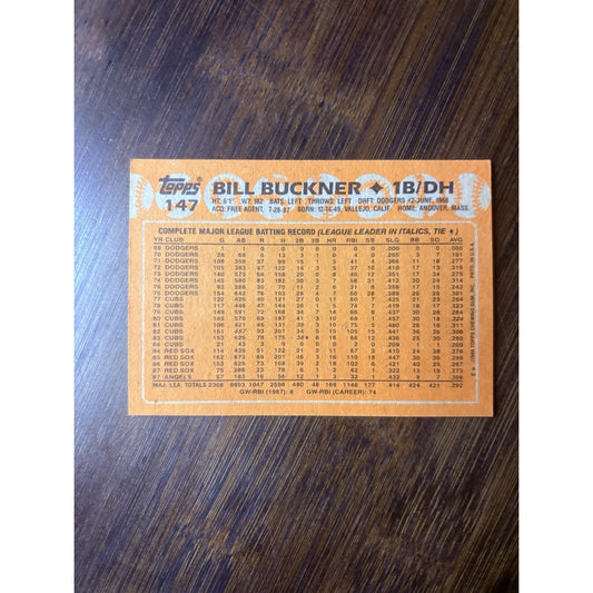 1988 Topps Tiffany Bill Buckner High Grade Baseball Card #147