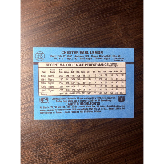 Donruss Chet Lemon #215 High Grade Baseball Card See Photos
