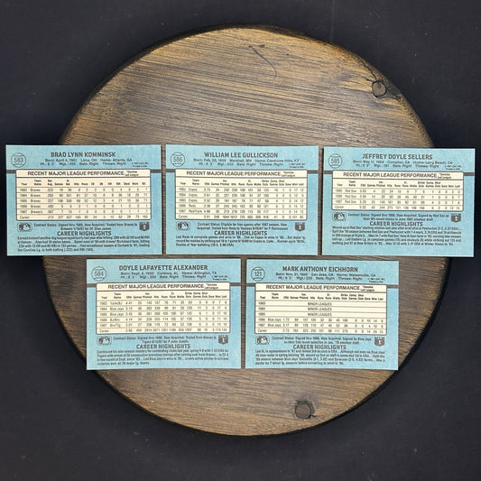 Donruss 1988 High Grade Cards #583, #586, #585, #584, #121 MLB Baseball (Lot 5)