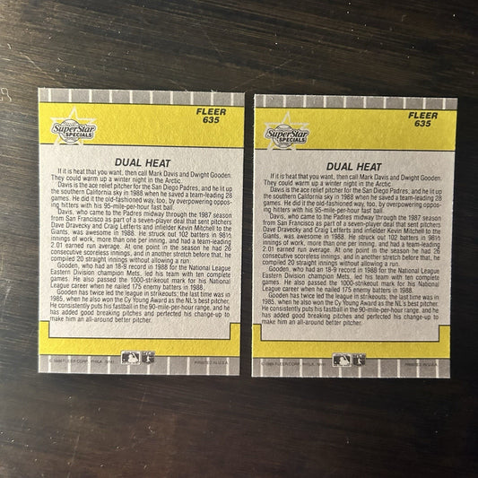 1989 Fleer #635 Dual Heat (Mark Davis / Dwight Gooden) (2) High Grade Cards