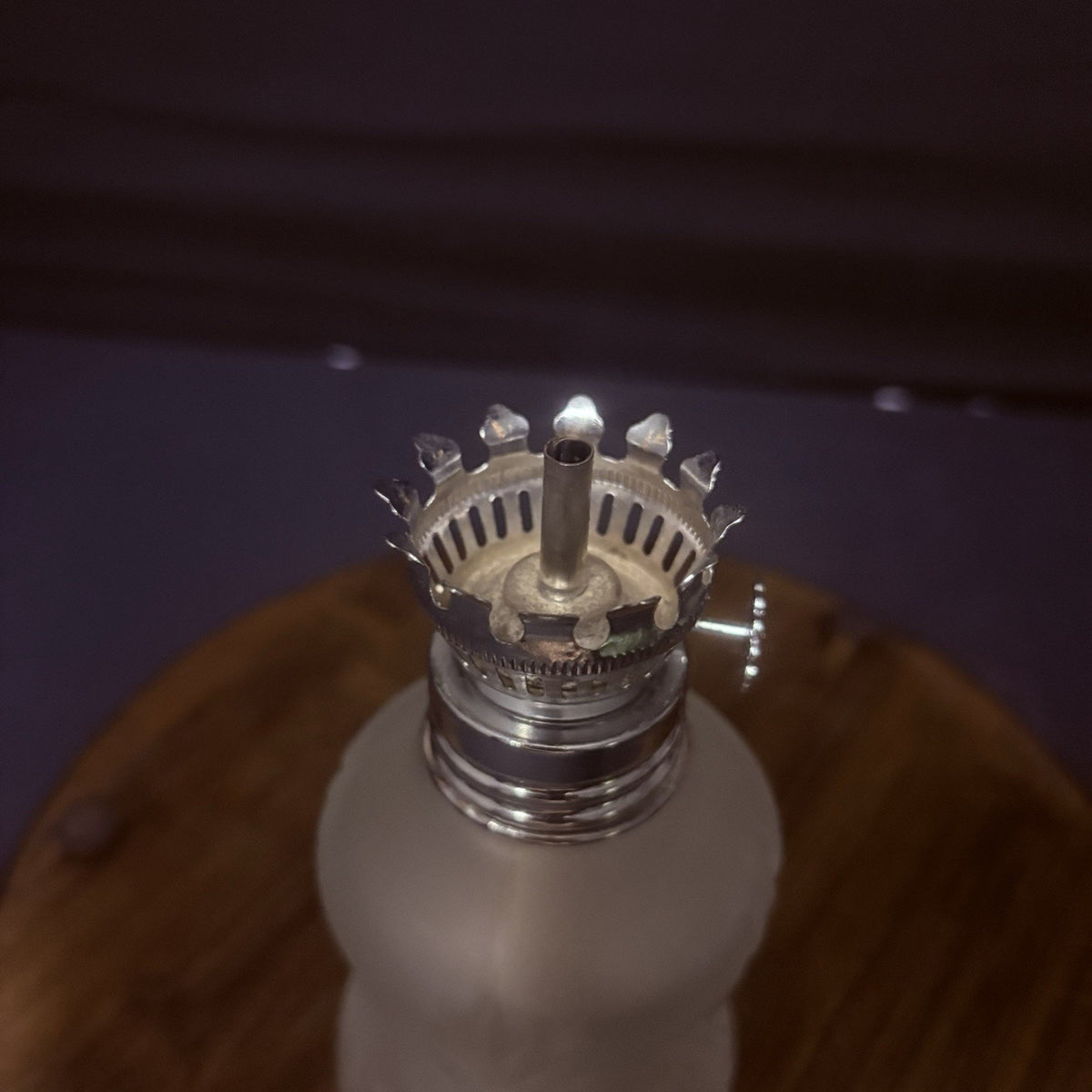 Kerosene Oil Lamp Burner 1/4" Wick 3/4" Threads Silver Tone