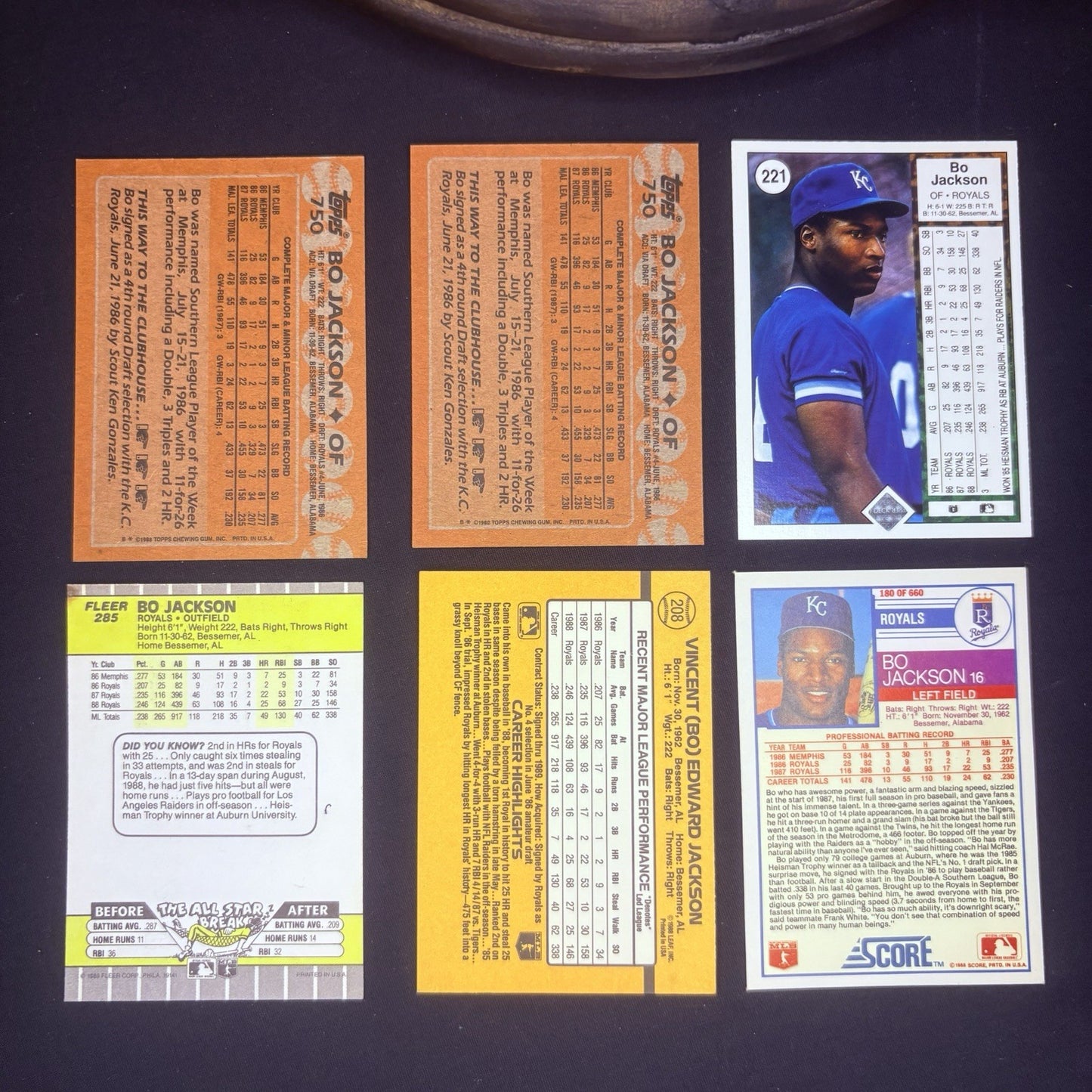 (Lot of 12) 1989 Bo Jackson Trading Cards #221, #540, #750, #180, #208, #28513