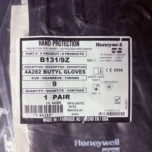 (2 Pack) Honeywell Butyl Gloves North B131/9 Chemical Resistant 13 Mil Sz 91