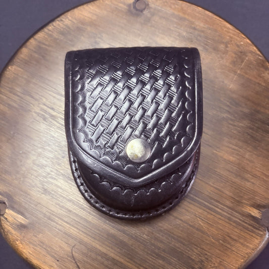Aker 500 Handcuff Case, Leather Black Basket w/ Chrome Snap Weave Round1