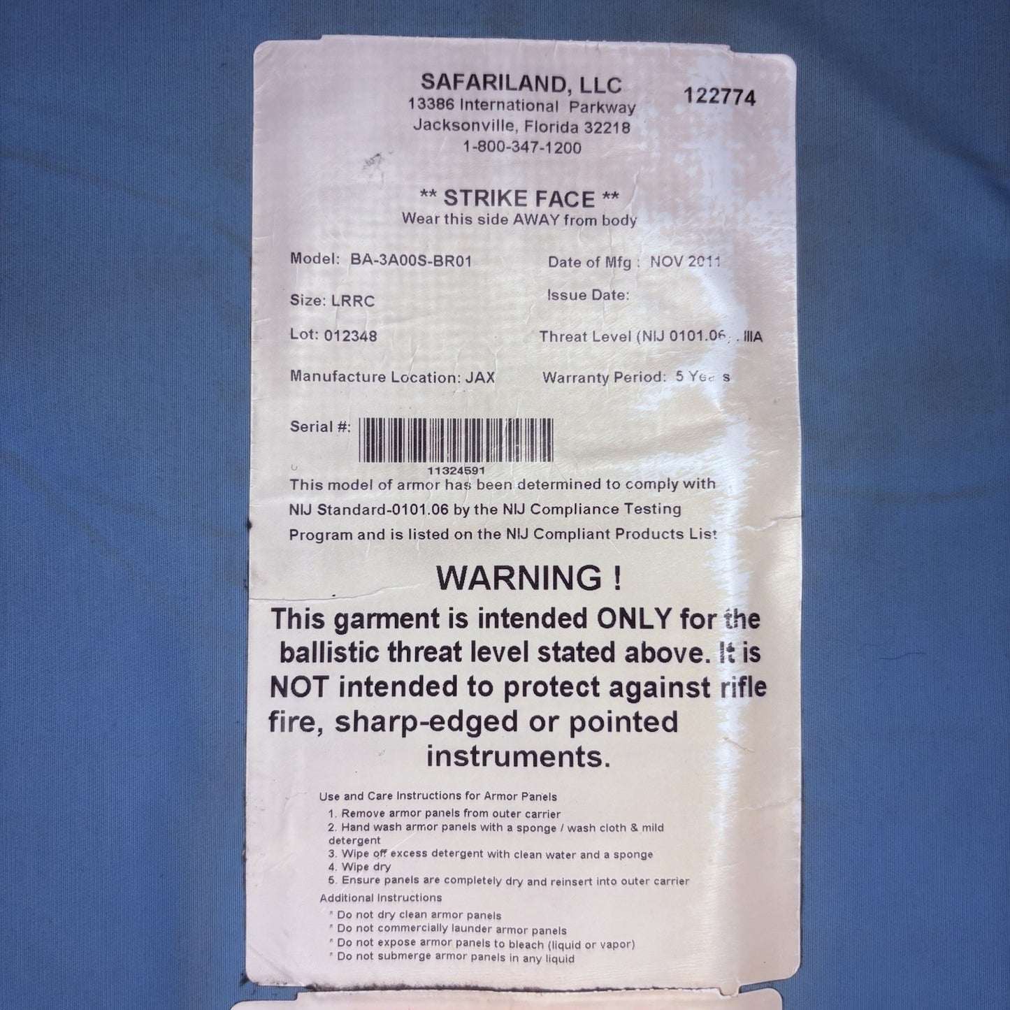 Second Chance Level 2 Vest w/ 3A Back Panel Size Medium Bullet Proof ABA Armor13