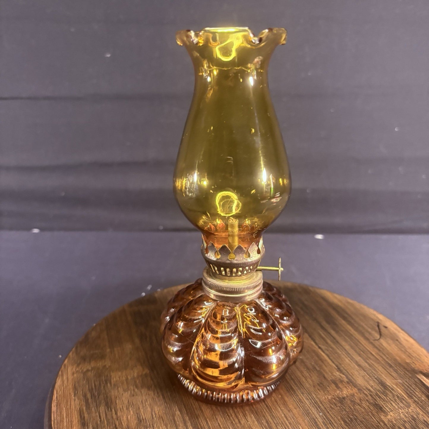 VTG Miniature Hurricane Oil Lamp Amber Base, Hong Kong 8" Clear Shade13