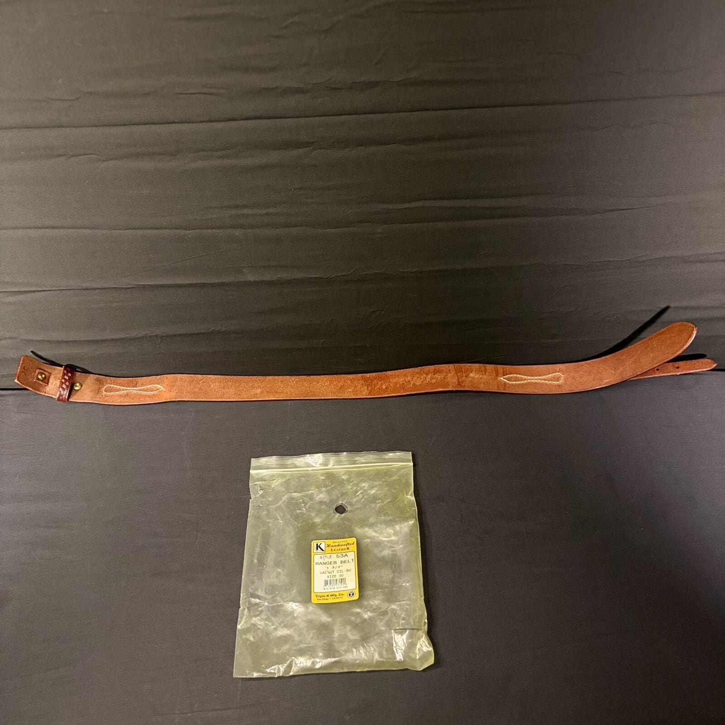 Triple K Leather Ranger Belt Size 53A-30 Gold Buckle9