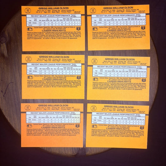 (Lot of 6) 1989 Donruss Rated Rookie Greg Olson Baltimore Orioles #461
