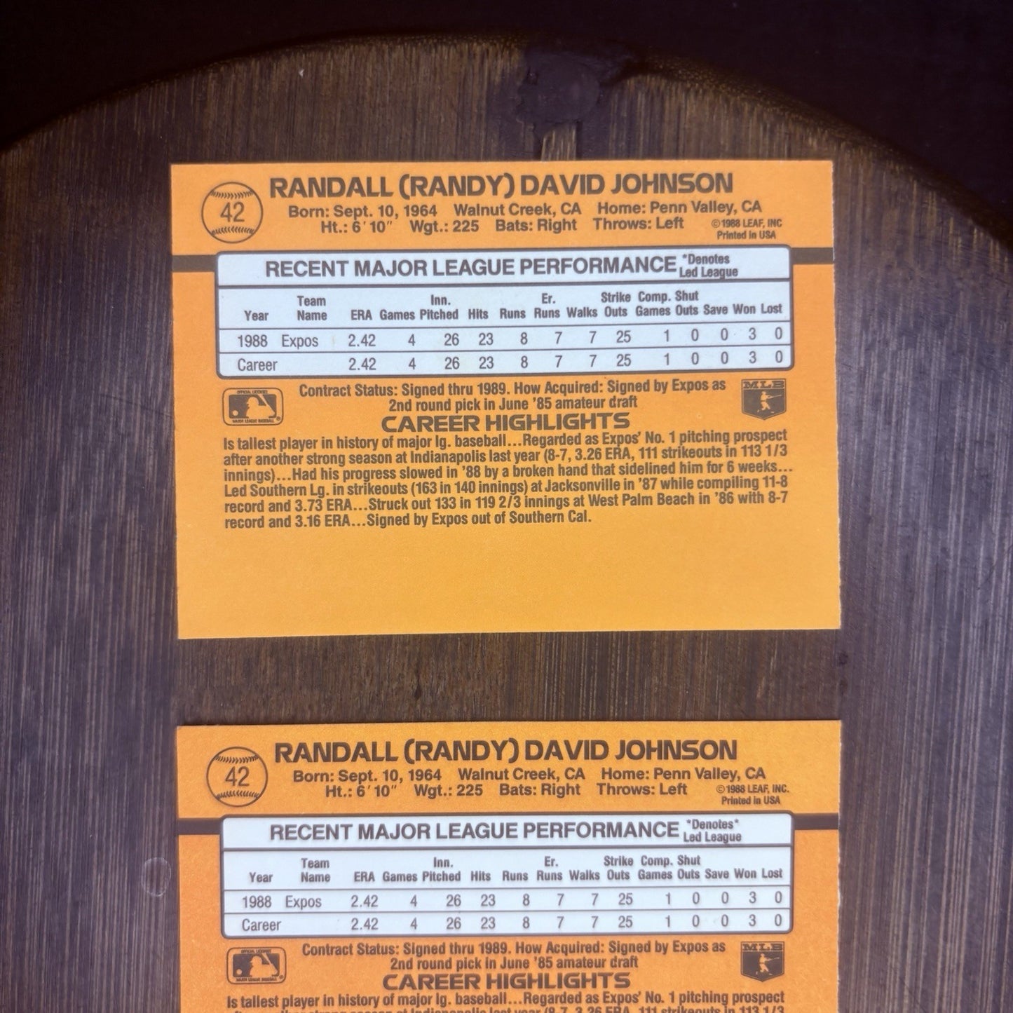1989 Donruss RANDY JOHNSON Rookie Card #42 Montreal EXPOS (Lot of 3)7