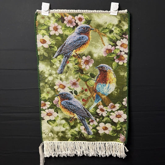 Persian Pictorial Rug Hand Knotted Birds 24”x16” 60X40cm 224KPSI w/Rug Hangers1
