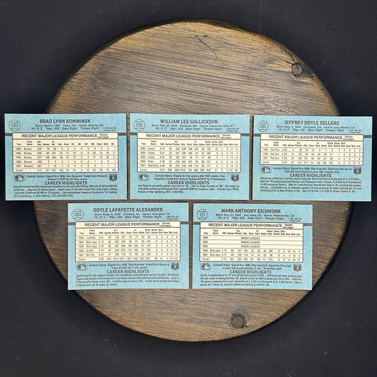 Donruss 1988 High Grade Cards #583, #586, #585, #584, #121 MLB Baseball (Lot 5)1
