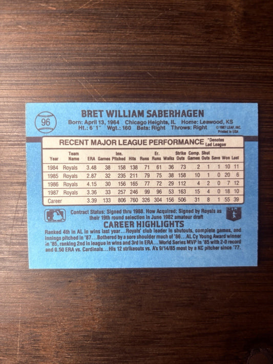 1988 Bret Saberhagen Donruss #96 High Grade Baseball Card See Photos1