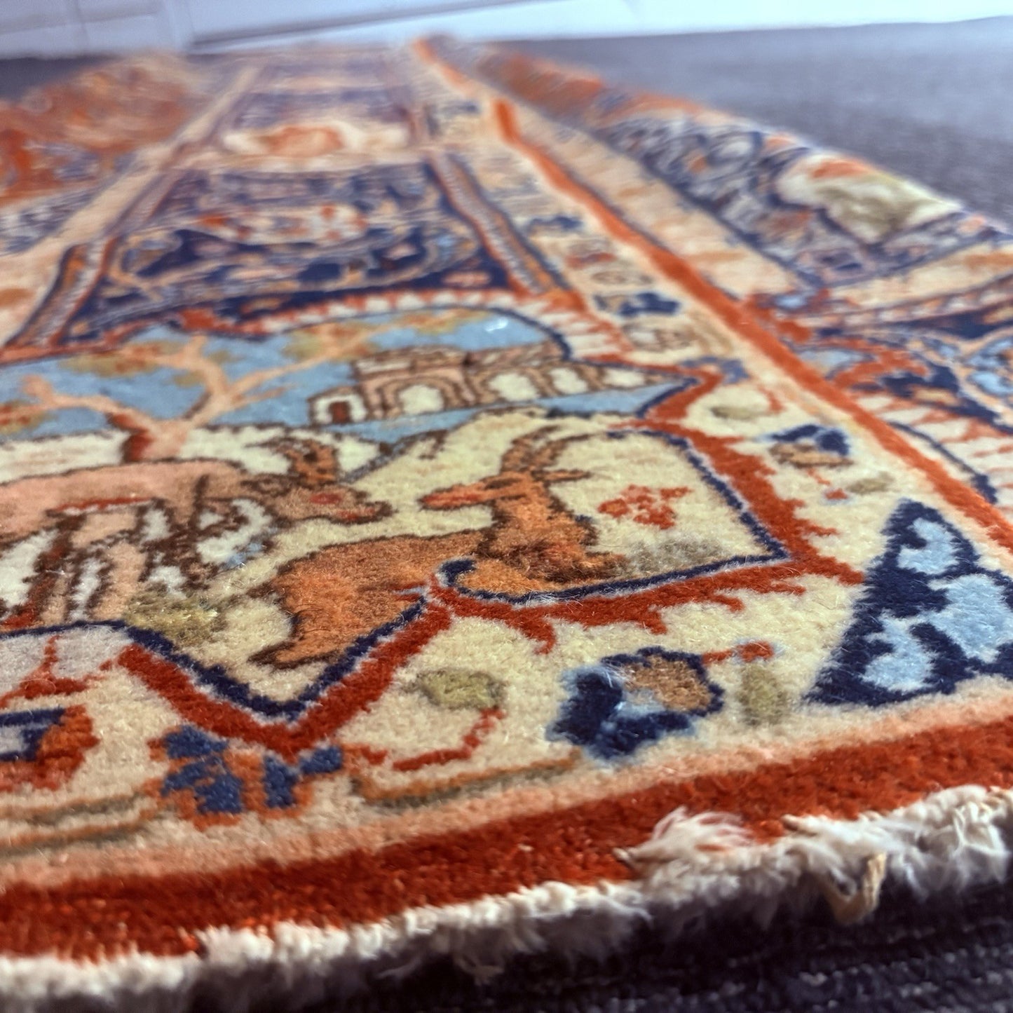 Antique Persian Hand Knotted Pictorial Rug 4'x6' 289 KPSI 1940s Tabrizz Rug23