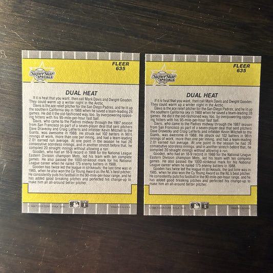 1989 Fleer #635 Dual Heat (Mark Davis / Dwight Gooden) (2) High Grade Cards1