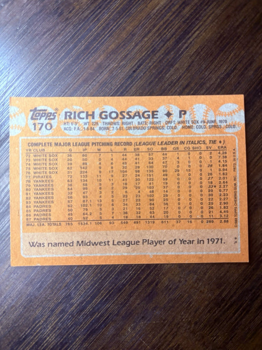 1988 Topps Tiffany Rich Gossage Baseball Cards #170 High Grade See photos1