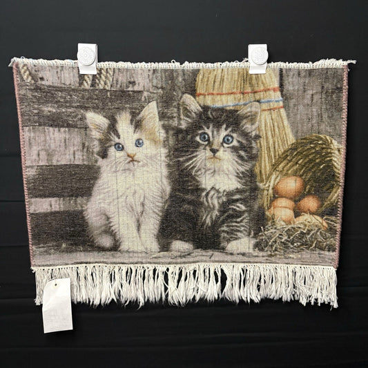 Persian Pictorial Rug 3D Kittens Tabrizz Hand Knotted 24”x16” w/Rug Hangers1