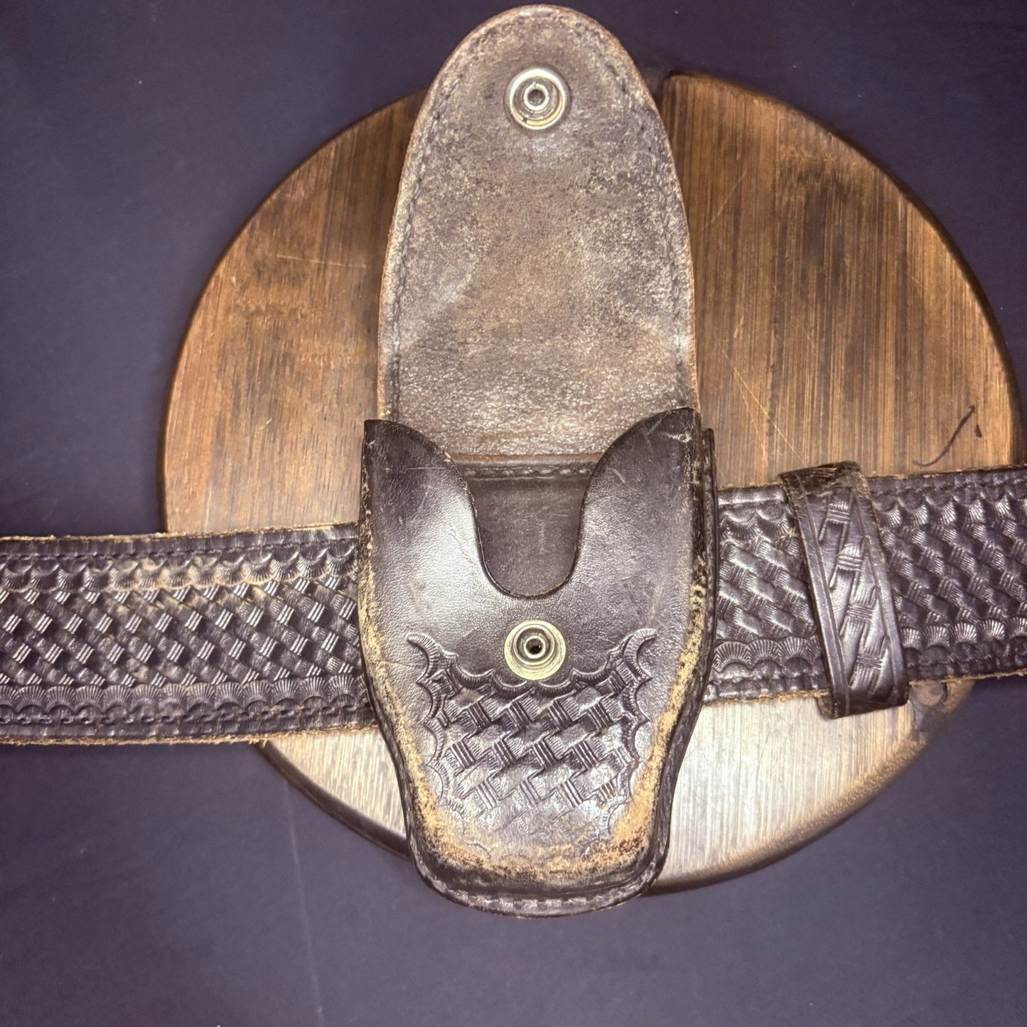 Aker Leather Duty Belt Size 36" w/Handcuff Case, Baton Ring, Radio Holster12