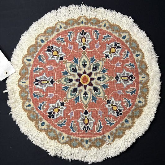 Persian Nain Medallion Round Rug Hand Knotted Size 17”x17” Or 43cm X43cm Orange1