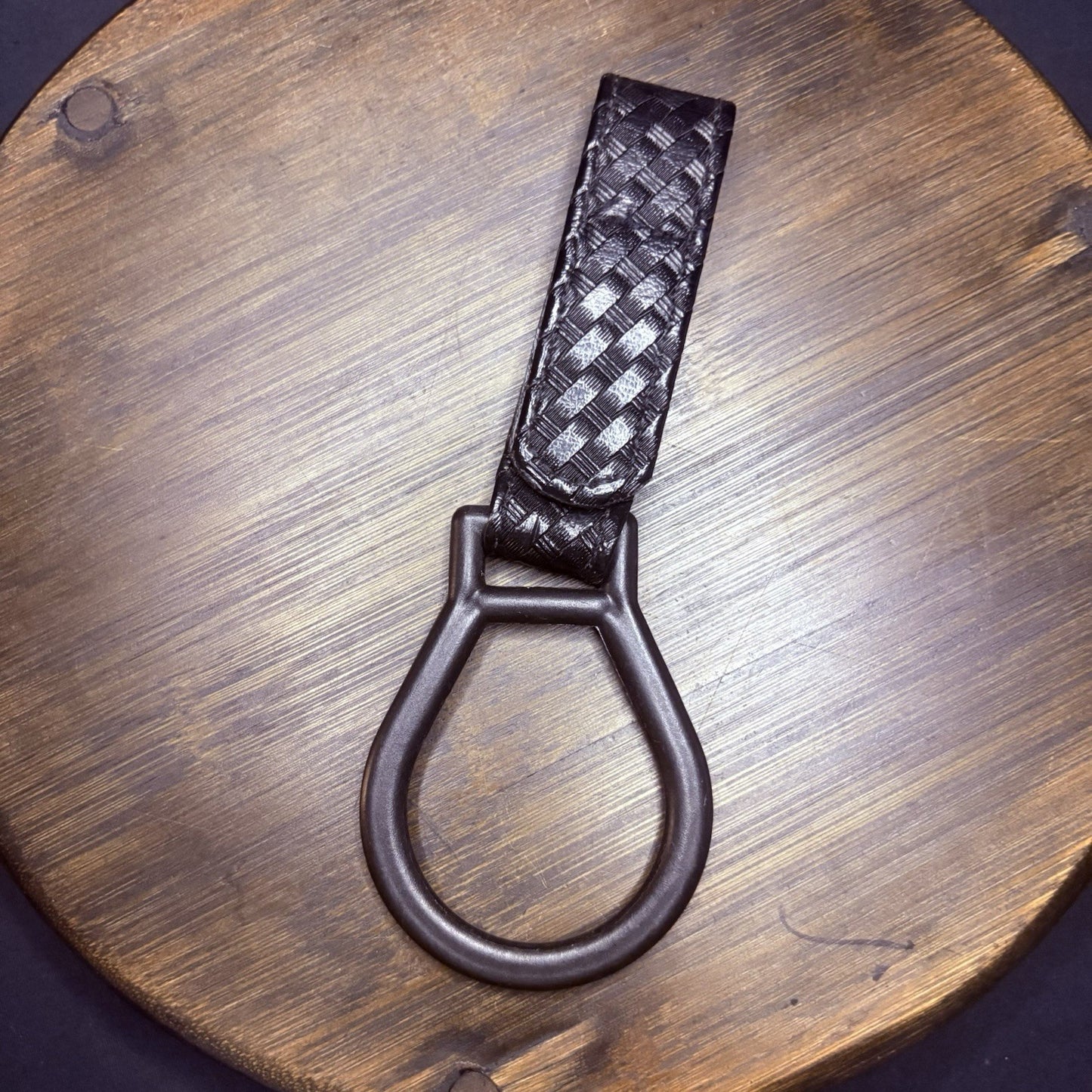 Bianchi Police Baton/ Flashlight Ring Holder Black Tooled Basket Weave Leather6