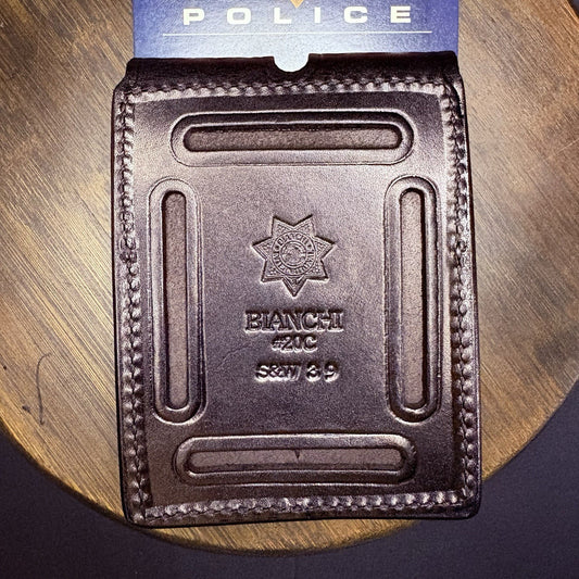 Bianchi .45 20C Double Magazine Pouch NOS Black Leather Basketweave Holder1