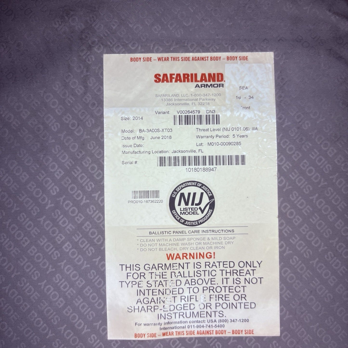 Safariland Xtreme 3A Armor Vest Size Medium Thinnest IIIA Ballistic Vest7