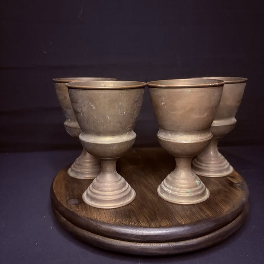 (4) Antique Persian Cups/ Goblet Middle Eastern Hand Hammered Brass Early 1900s1