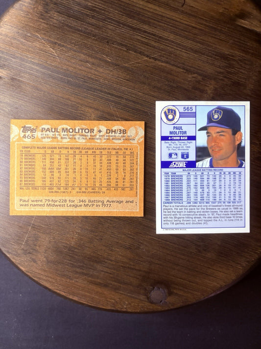 1988 Paul Molitor Topps #465 & Score #565 (2) High Grade Cards See Photos1