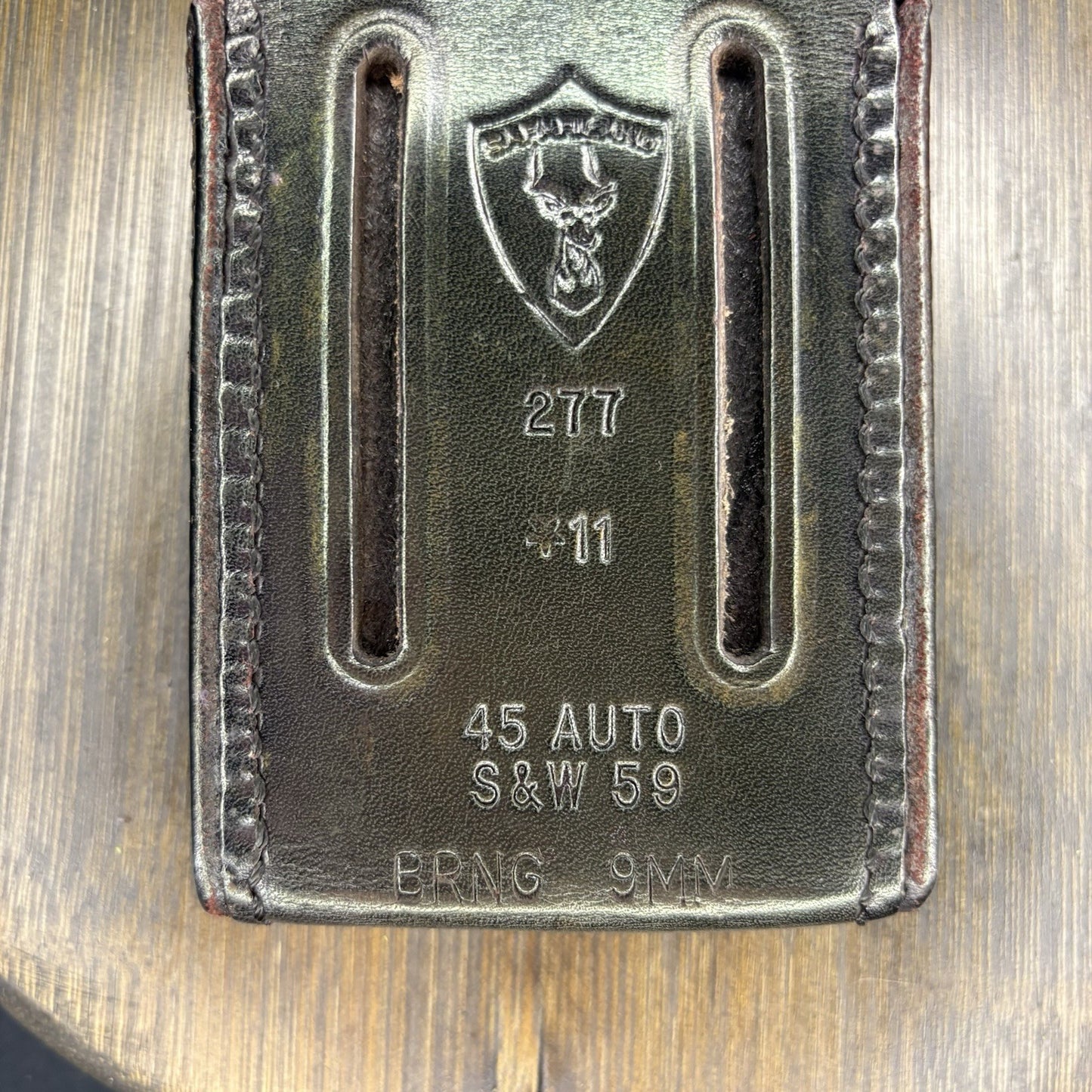 Safariland Leather Double Magazine Pouch Double Stack Brng 9mm S&W 59 .45 Auto6