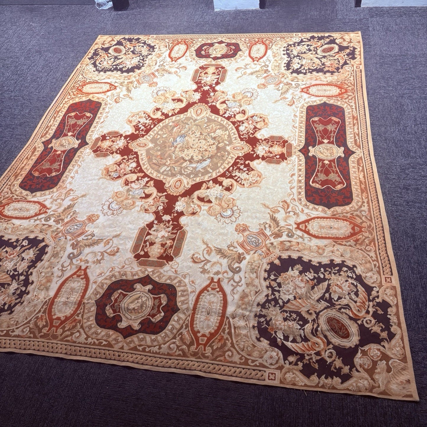 Antique French Tapestry 10x8, 19th Century, Hand Woven Aubusson Dragons23