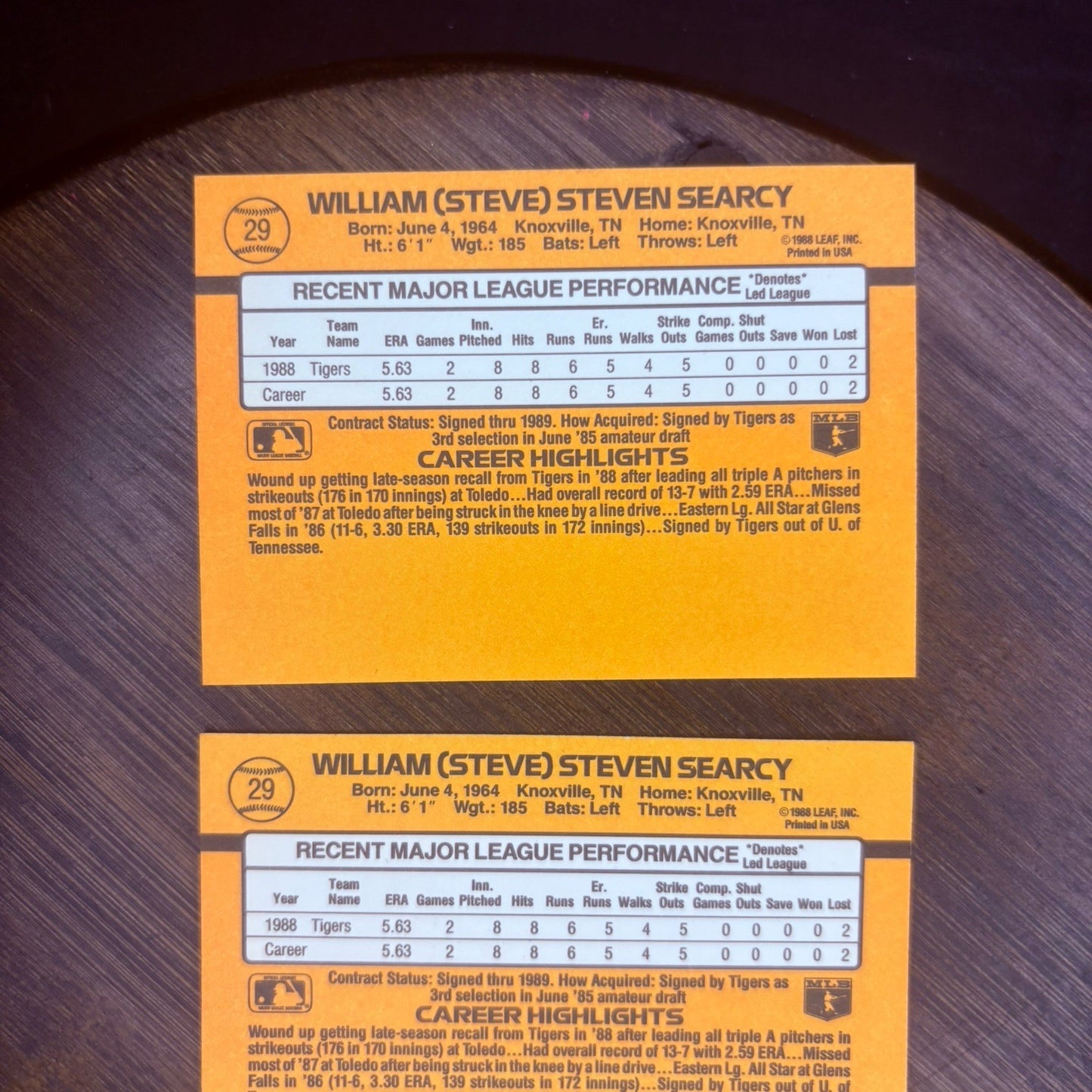 (Lot Of 3) 1989 Donruss # 29 STEVE SEARCY RATED ROOKIE Detroit Tigers Knoxville7