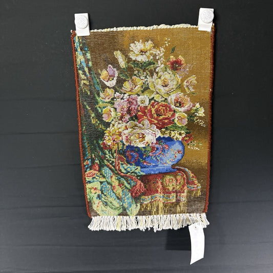 Persian Pictorial Rug Flower Hand Knotted 13”x19”, 33X48cm w/Rug Hangers1