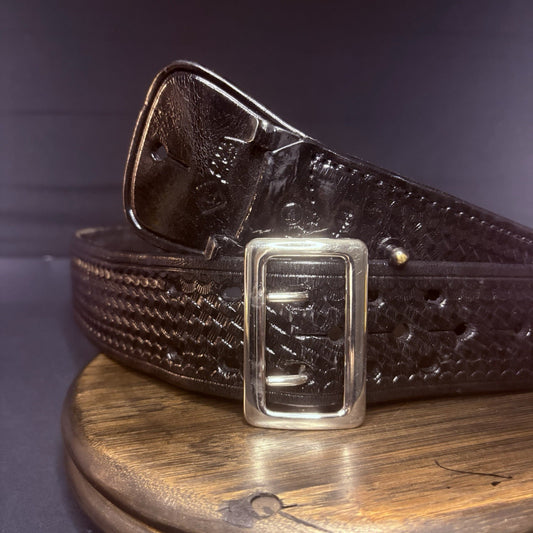 Aker Sam Browne Duty Belt Size 44" (B03-44) Basketweave w/Chrome Brass Buckle1