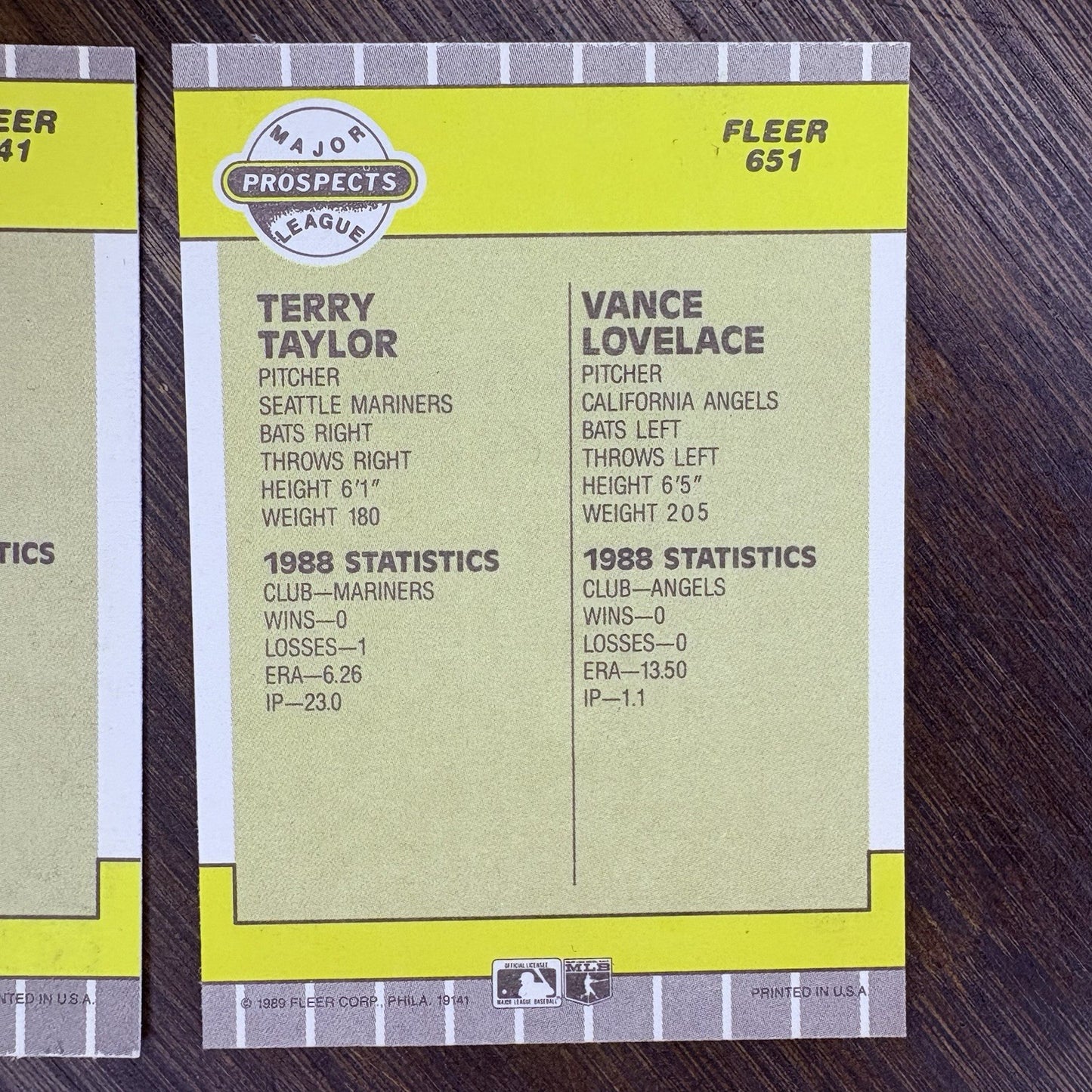 1989 Fleer Prospects #641 & #651 (2) High Grade MLB Trading Cards11