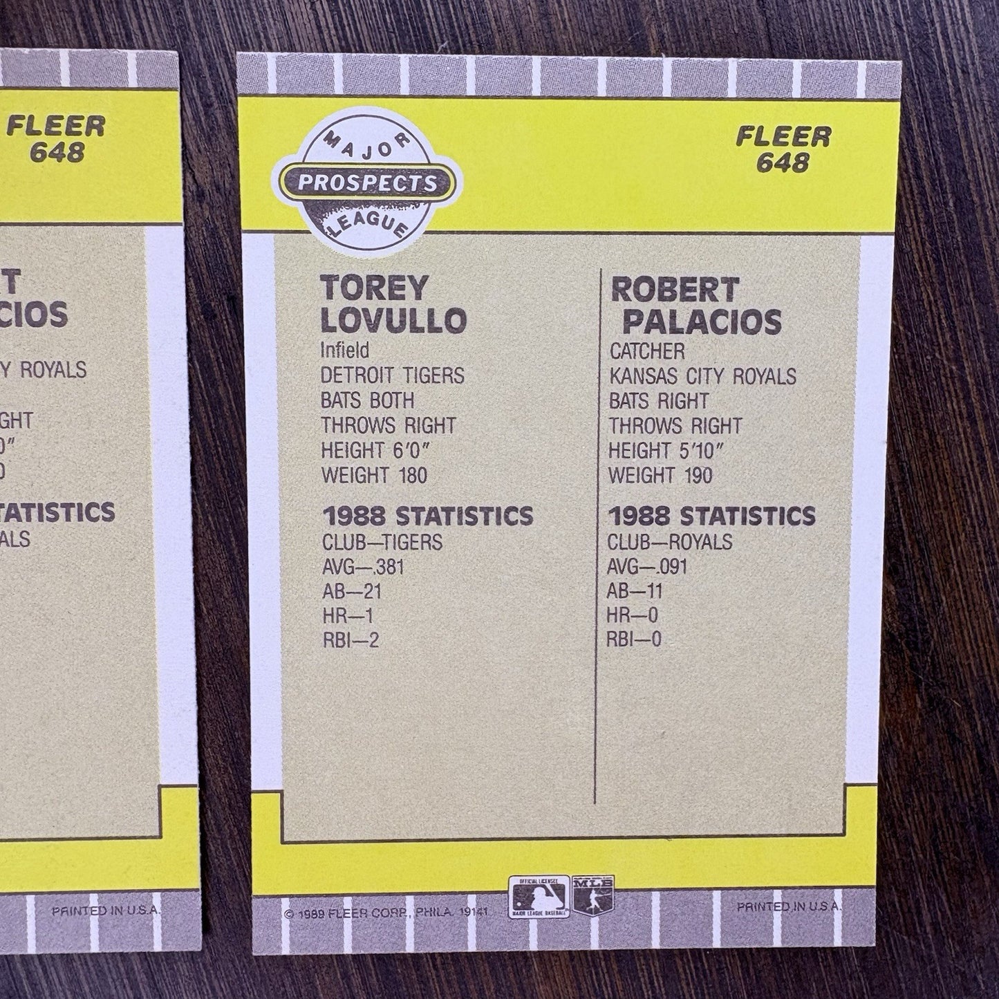 1989 Fleer Prospects Torey Lovullo, Robert Palacios #648 (RC) 2 High Grade Cards11