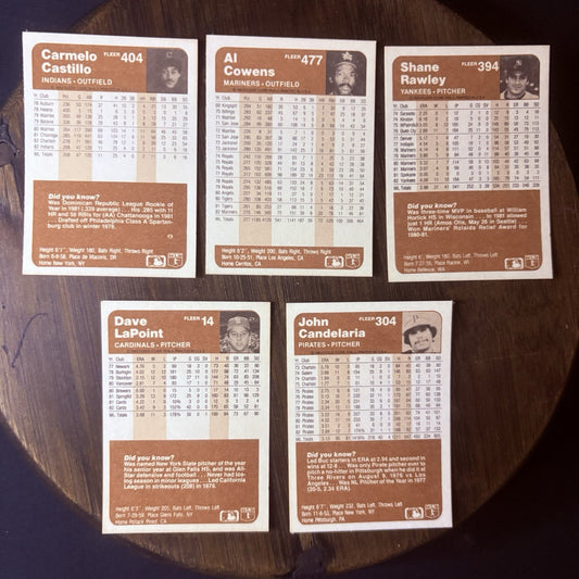 1983 Fleer High Grade MLB Baseball Card Lot #404, #477, #394, #14, #3041