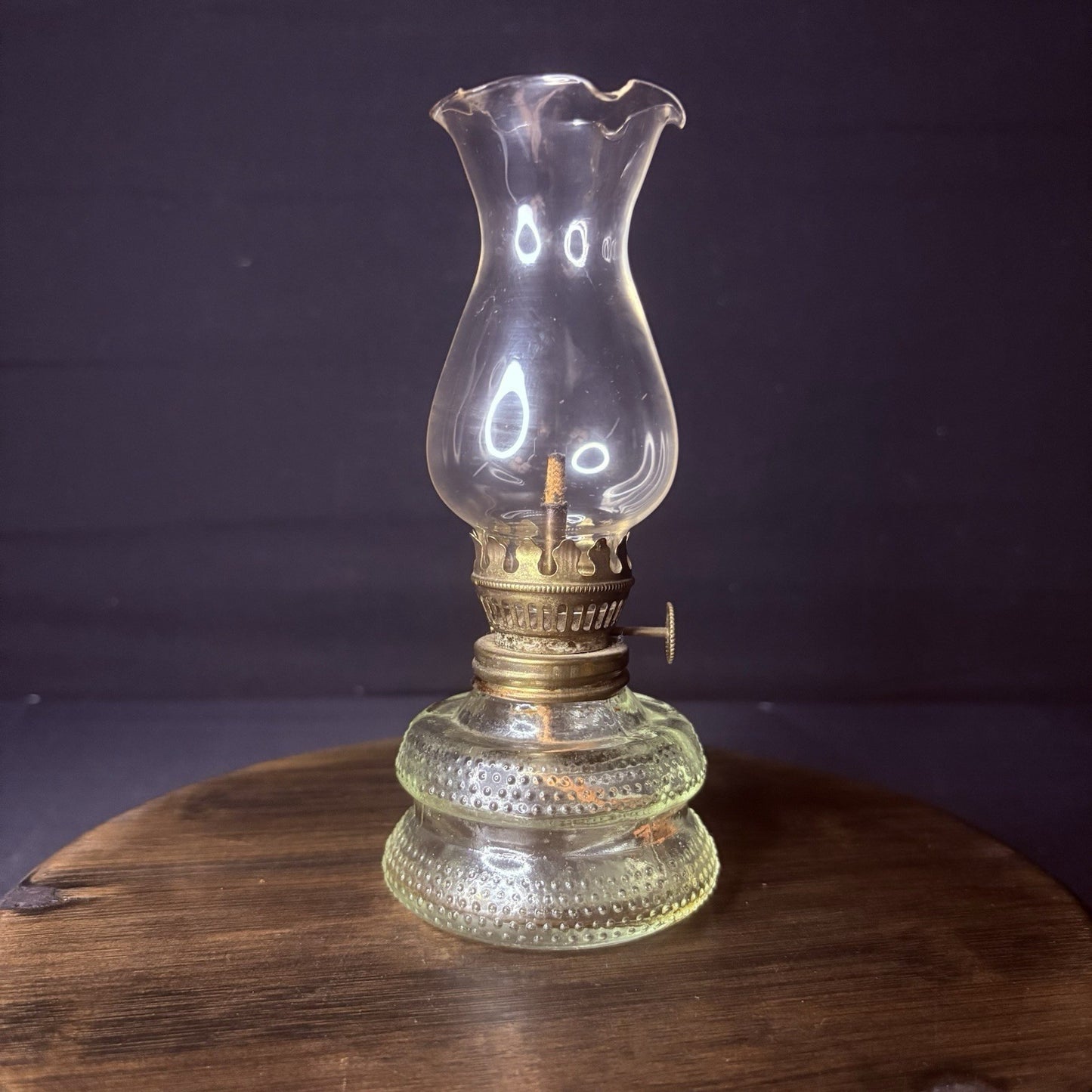 VTG Miniature Hurricane Lamp Clear w/ Hobnail Double Bubble Base Hong Kong Made13