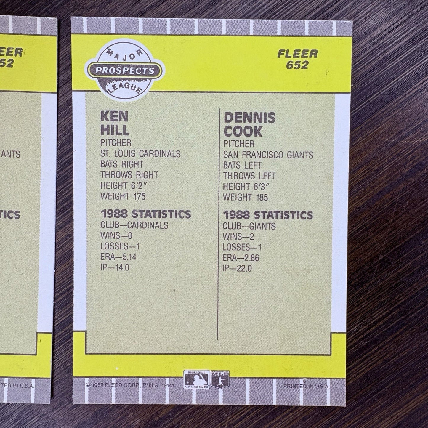 1989 Fleer Prospects Ken Hill, Dennis Cook #652 (RC) (2) High Grade Trading Card11