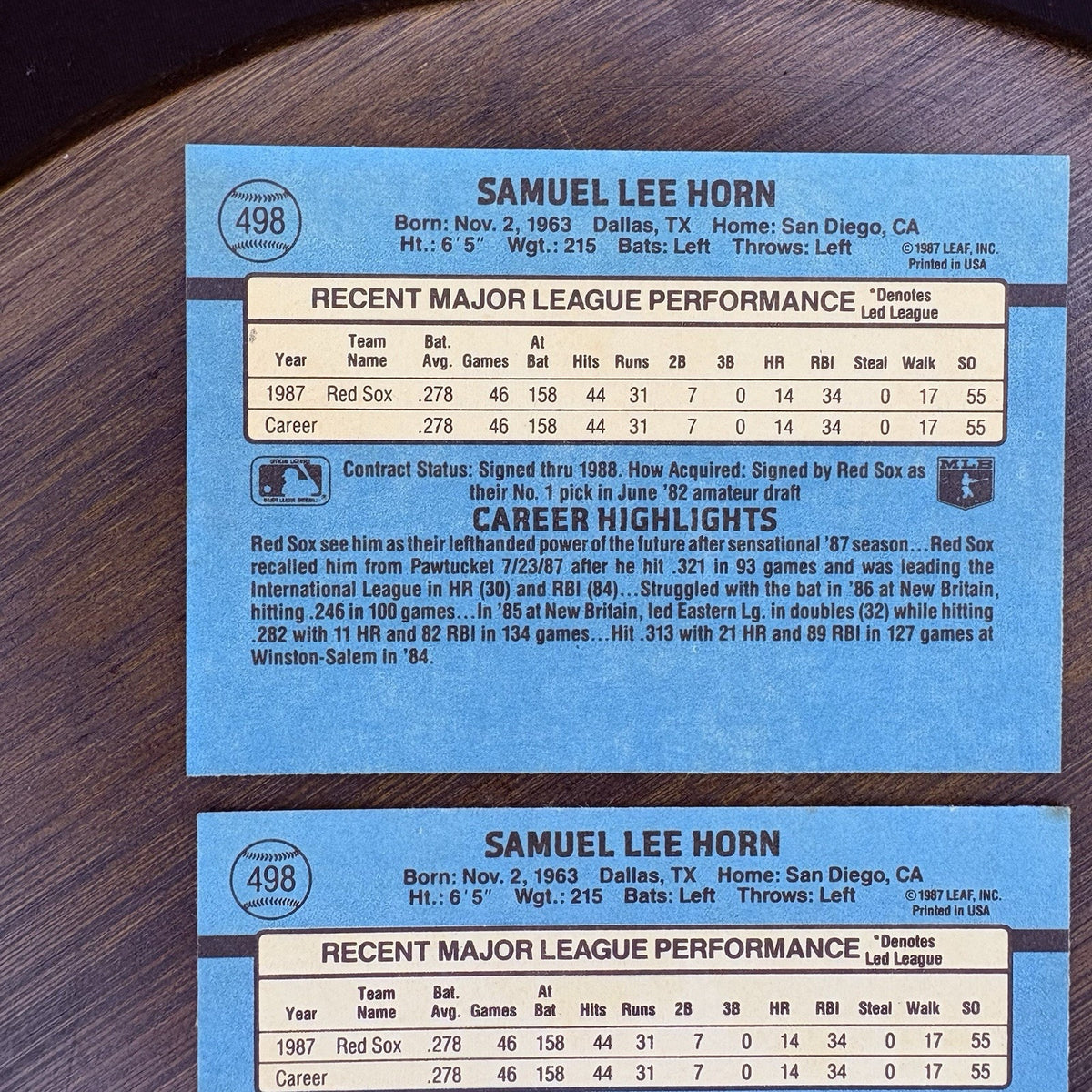 1988 Donruss #498 Sam Horn Rookie RC Lot 3 Boston Red Sox