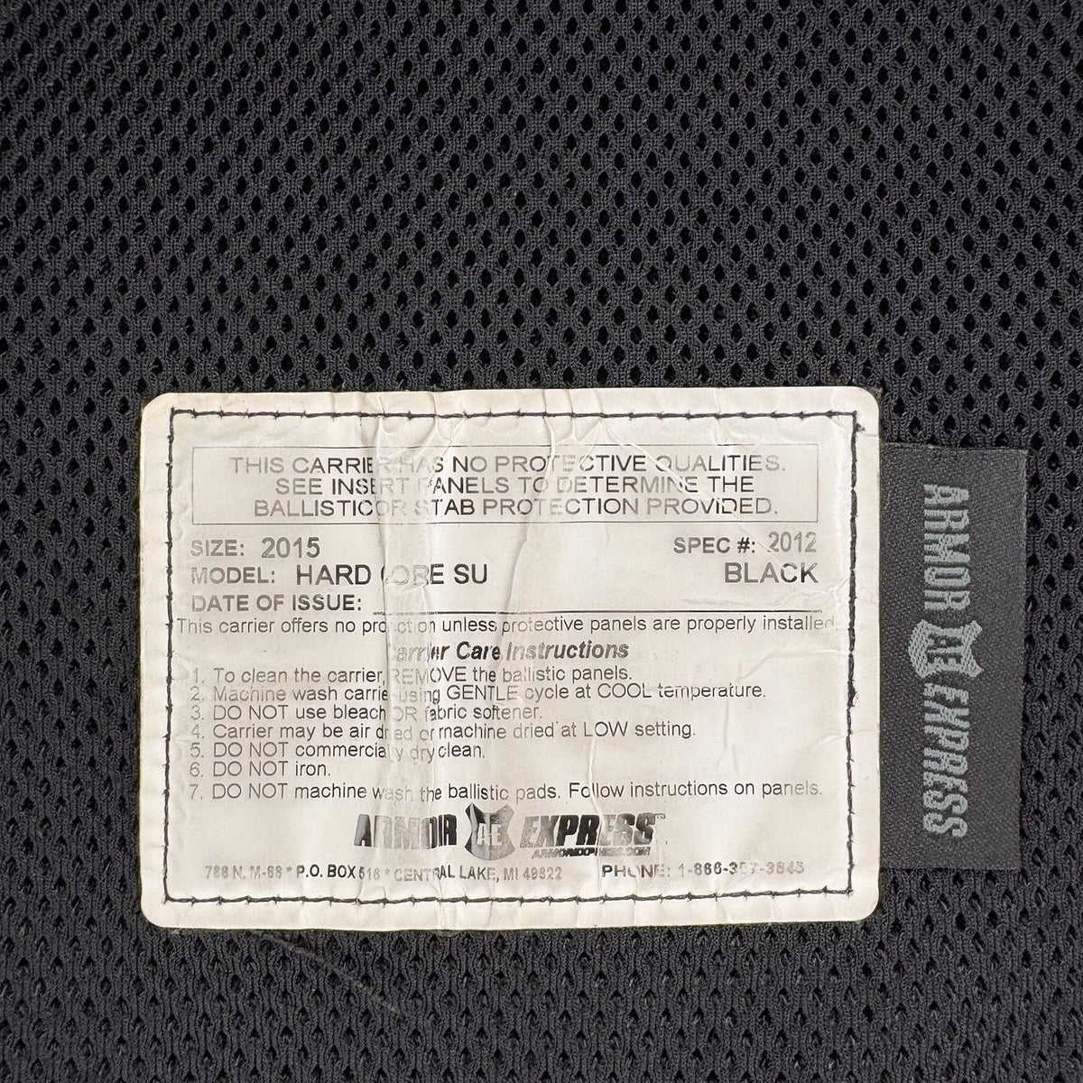 Armor Express Hard Core Tactical Carrier Vest Size Large Black MOLLE Padded