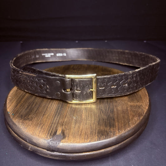 Dutyman Leather Belt Brass Buckle Black Basketweave Off Duty Trouser Belt