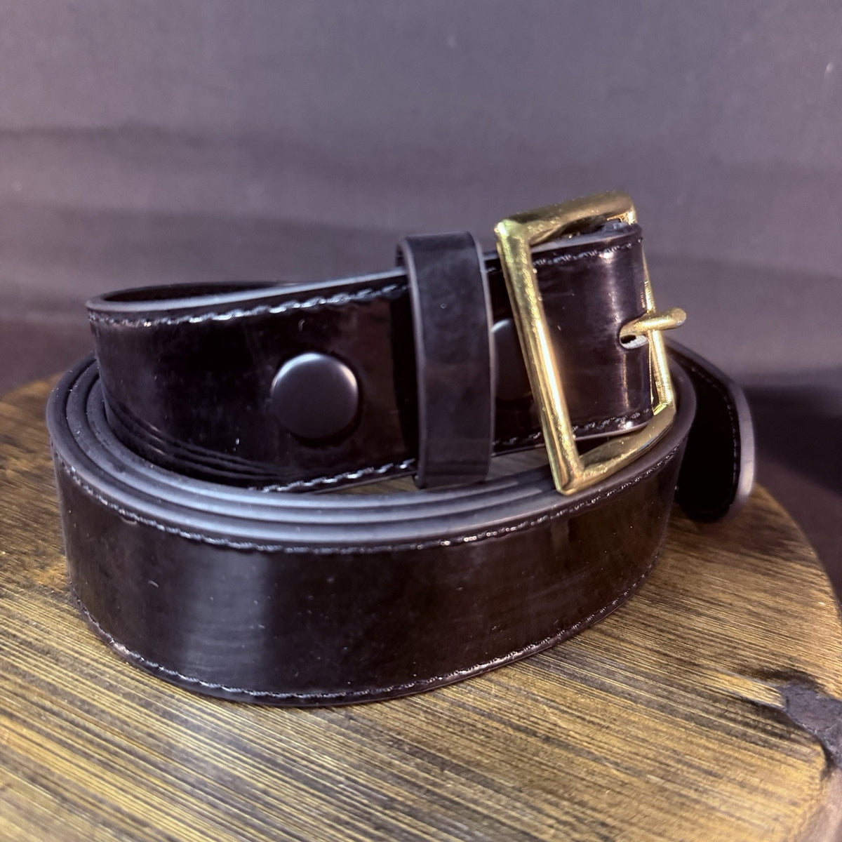Gould & Goodrich Premium Uniform Belt Size 52" Hi-Gloss Leather, Brass 1.5" 1238