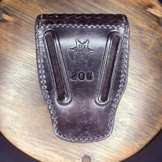 Tex Shoemaker Handcuff Case (204) Black Basket Leather Hidden Snap Chain/Hinge