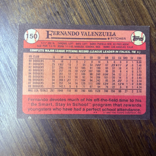 1989 Topps - #150 Fernando Valenzuela, LA Dodgers, EX/NM Cond.