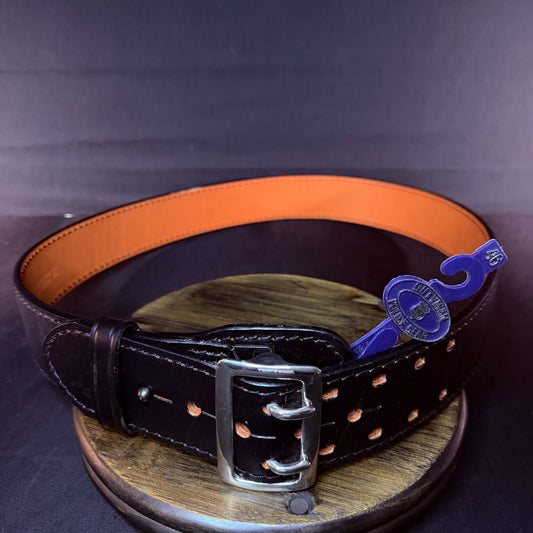 Dutyman Sam Browne Duty Belt Size 46" Plain Black Leather Nickel Buckle 2.25"