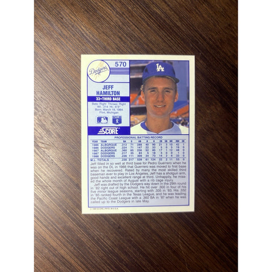 1989 Score Jeff Hamilton A Los Angeles Dodgers #570 High Grade Baseball Card
